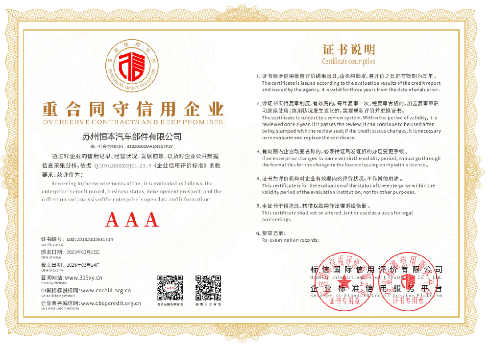 重合同守信用企业